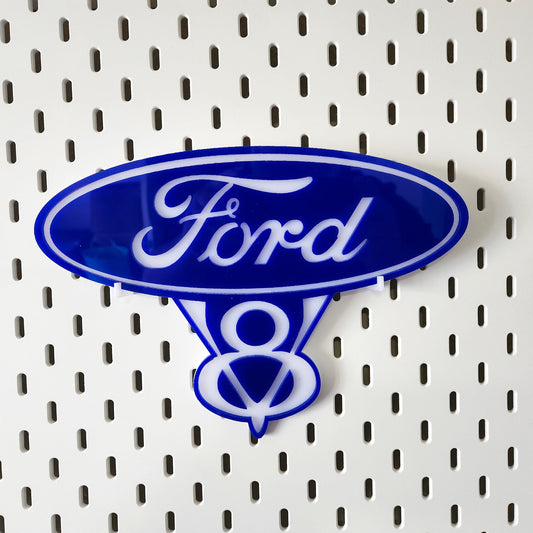 Ford V8 Logo Acrylic Sign - Retro hand made acrylic sign - Bedroom, Games Room, Office - 360mm